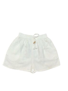 SALTY LEMON ~ White Shorts Elastic Drawstring Waistband Pockets Wooden Beads